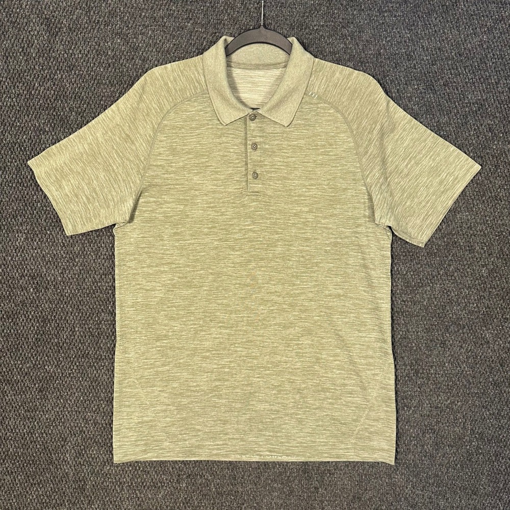 Lululemon Metal Vent Tech Polo Mens L Green Heathered Short Sleeve Performance